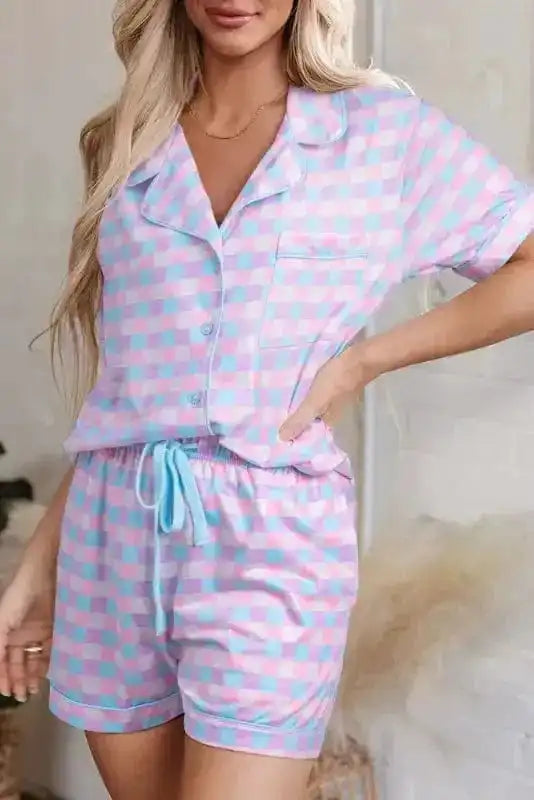 Sleepwear Lavender Lattice Short Sleeve Pajama Ensemble