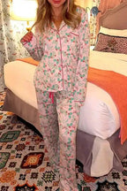 Sleepwear Multicolour / S / 100%Viscose Festive Bloom - Multicolor Floral Christmas Pajama Set