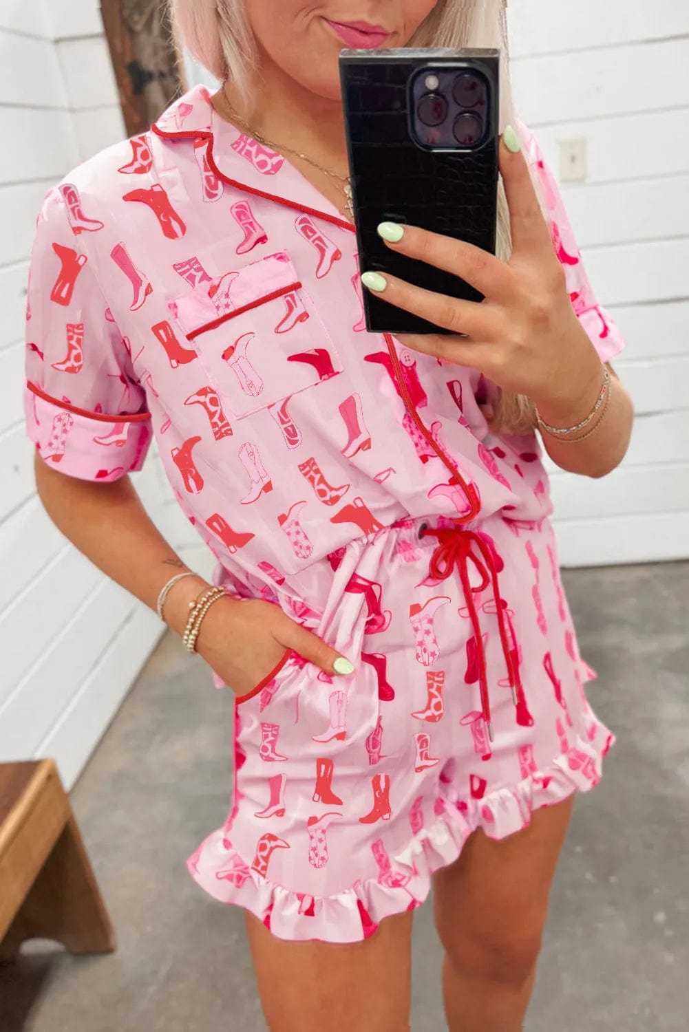 Sleepwear Pink / S / 95%Polyester+5%Elastane Ruffled Rodeo Pajamas