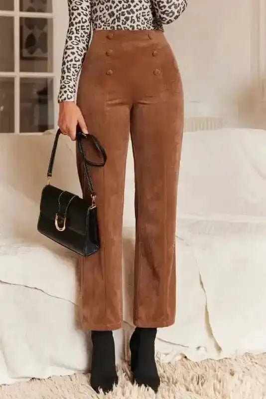Straight Pants Chestnut Elegance Double-Breasted Pants