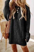 Sweater Dresses Black / S / 100%Polyester Jumper Dress - Cable Knit Loose Fit