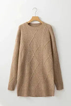 Sweater Dresses Cable Knit Dress - Drop Shoulder Loose Fit