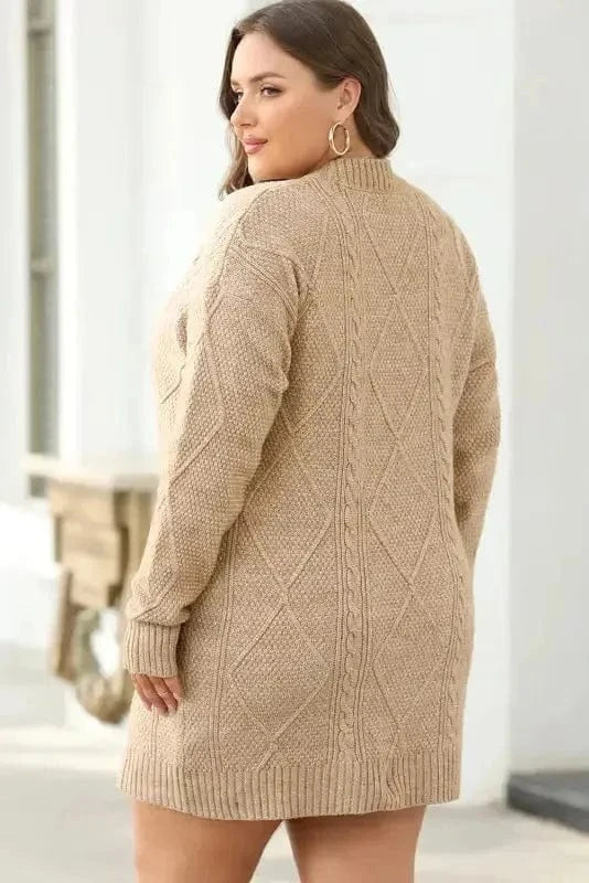Sweater Dresses Cable Knit Dress - Drop Shoulder Loose Fit