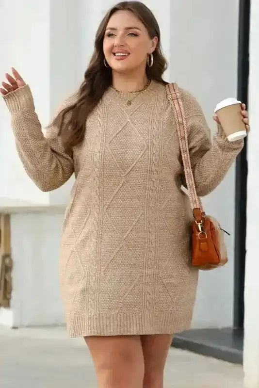 Sweater Dresses Cable Knit Dress - Drop Shoulder Loose Fit