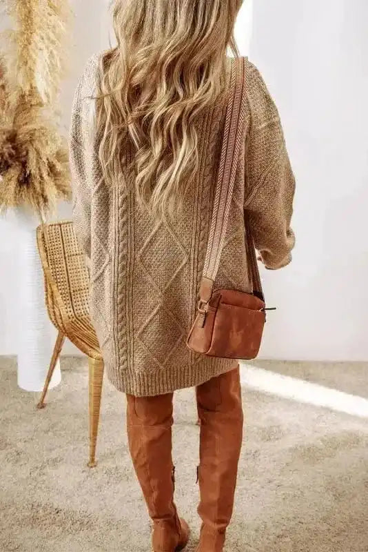 Sweater Dresses Cable Knit Dress - Drop Shoulder Loose Fit