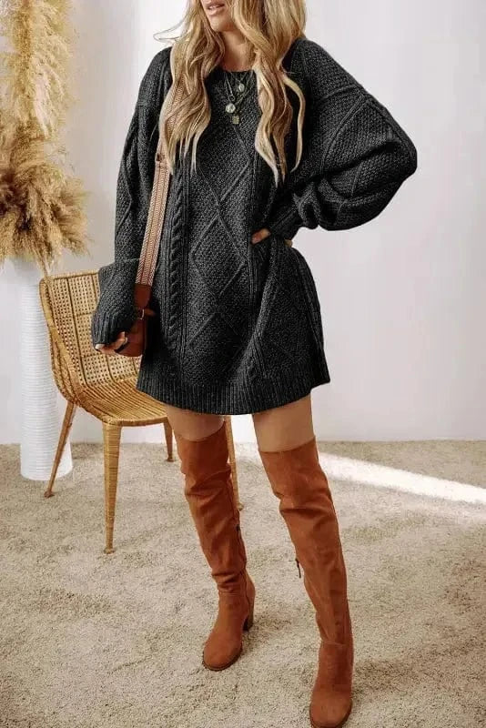 Sweater Dresses Jumper Dress - Cable Knit Loose Fit