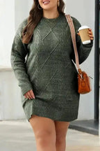 Sweater Dresses Loose Fit Jumper Dress - Cable Knit Drop Shoulder