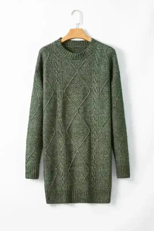 Sweater Dresses Loose Fit Jumper Dress - Cable Knit Drop Shoulder