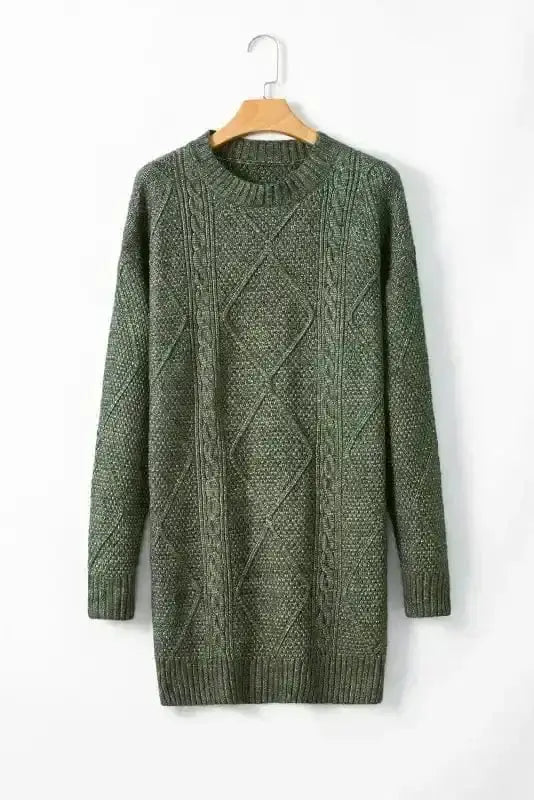 Sweater Dresses Loose Fit Jumper Dress - Cable Knit Drop Shoulder