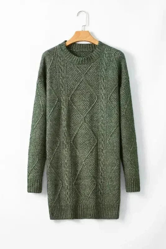 Sweater Dresses Loose Fit Jumper Dress - Cable Knit Drop Shoulder