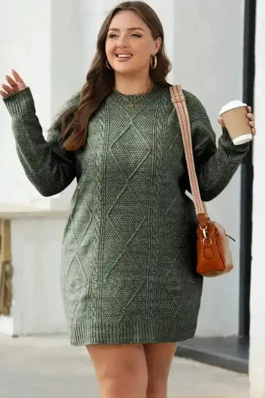 Sweater Dresses Loose Fit Jumper Dress - Cable Knit Drop Shoulder