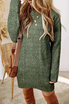 Sweater Dresses Mist Green / S / 100%Polyester Loose Fit Jumper Dress - Cable Knit Drop Shoulder