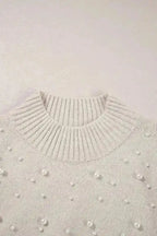 Sweater Dresses Pearl Beaded Jumper Dress - High Neck Bodycon
