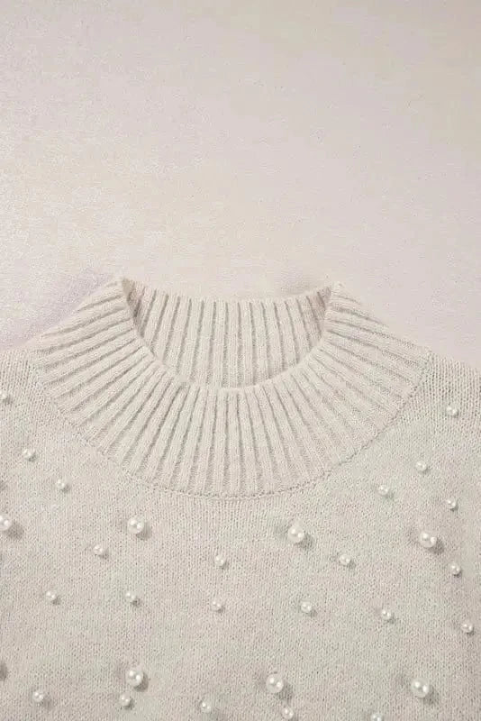 Sweater Dresses Pearl Beaded Jumper Dress - High Neck Bodycon