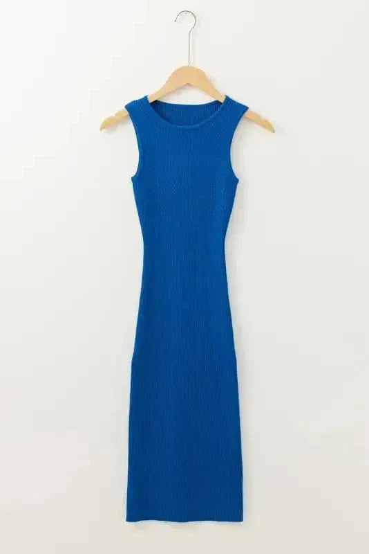 Sweater Dresses Sleeveless Jumper Dress - Ribbed Knit Sheath Midi