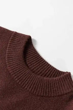 Sweater Dresses Slim Fit Jumper Dress - Coffee Mock Neck Side Slit