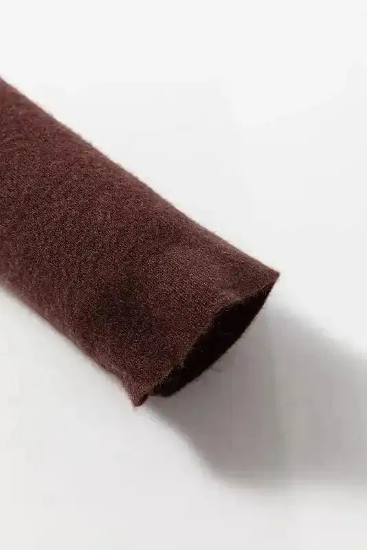 Sweater Dresses Slim Fit Jumper Dress - Coffee Mock Neck Side Slit