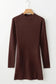 Sweater Dresses Slim Fit Jumper Dress - Coffee Mock Neck Side Slit