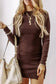Sweater Dresses Slim Fit Jumper Dress - Coffee Mock Neck Side Slit