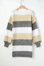 Sweater Dresses Stripe Jumper Dress - Bubble Sleeve Loose Fit