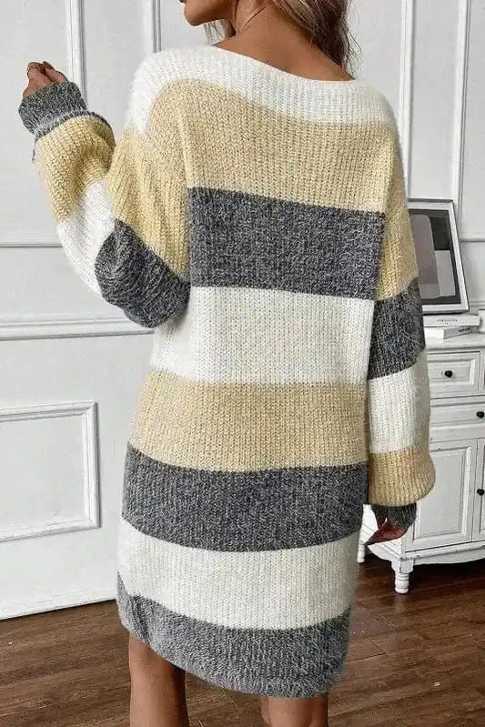 Sweater Dresses Stripe Jumper Dress - Bubble Sleeve Loose Fit