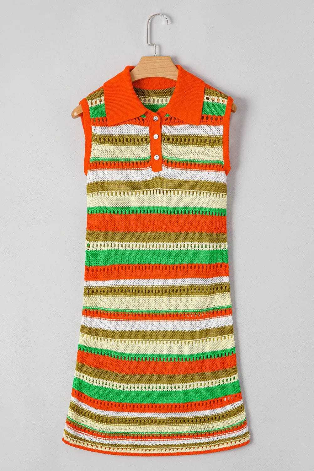 Sweater Dresses Yellow Stripe / S / 100%Acrylic LaceStripe Crochet Dress