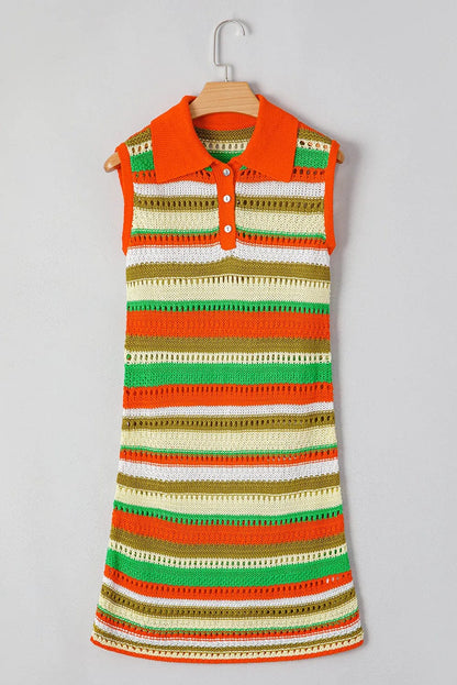 Sweater Dresses Yellow Stripe / S / 100%Acrylic LaceStripe Crochet Dress