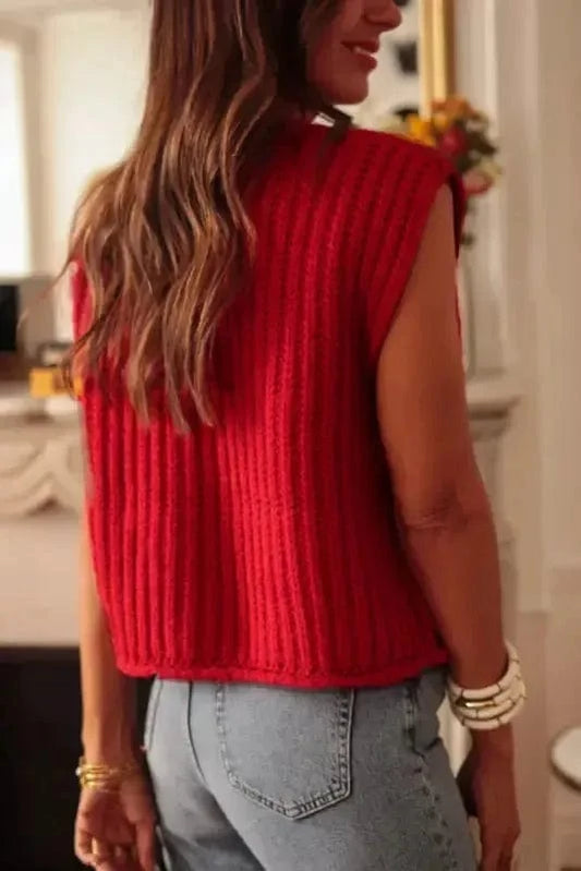 Sweater Vests Chunky Knit Vest - Side Pockets Buttoned