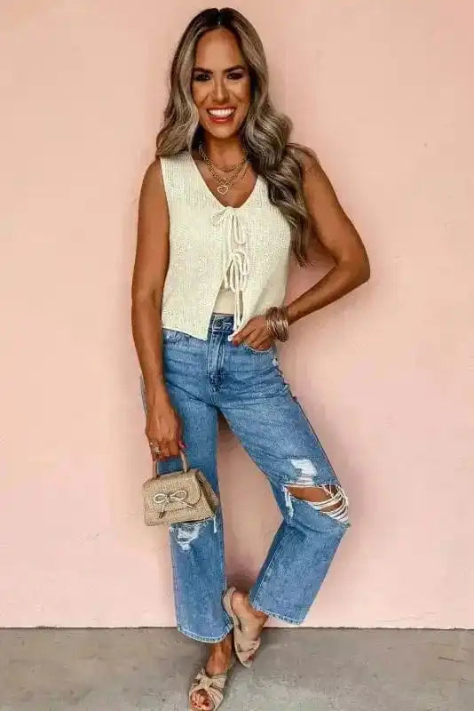 Sweater Vests Elegant Lace-Up Cosy Vest - Stylish and Comfortable