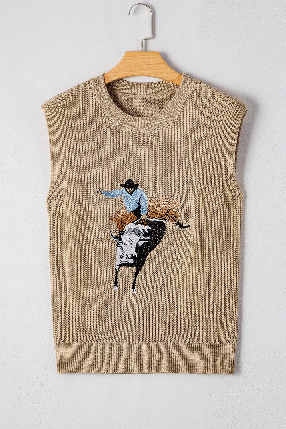 Sweater Vests Parchment / S / 100%Acrylic Cowboy Spirit Embroidered Sweater