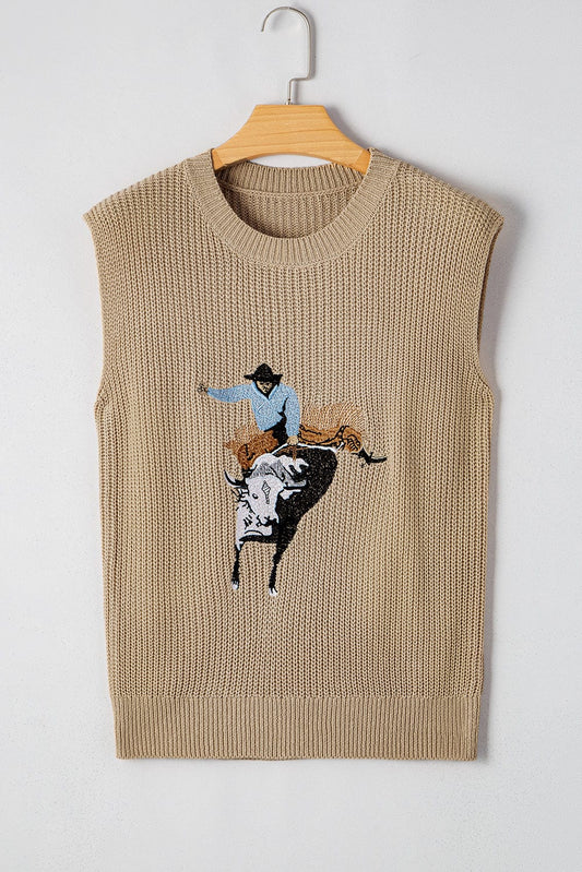 Sweater Vests Parchment / S / 100%Acrylic Cowboy Spirit Embroidered Sweater