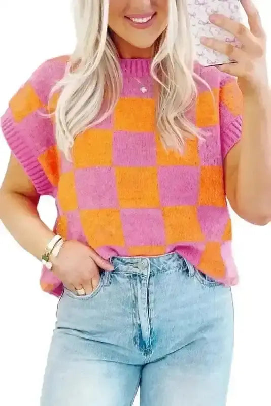Sweater Vests Plaid Perfection Ribbed Tank Top
