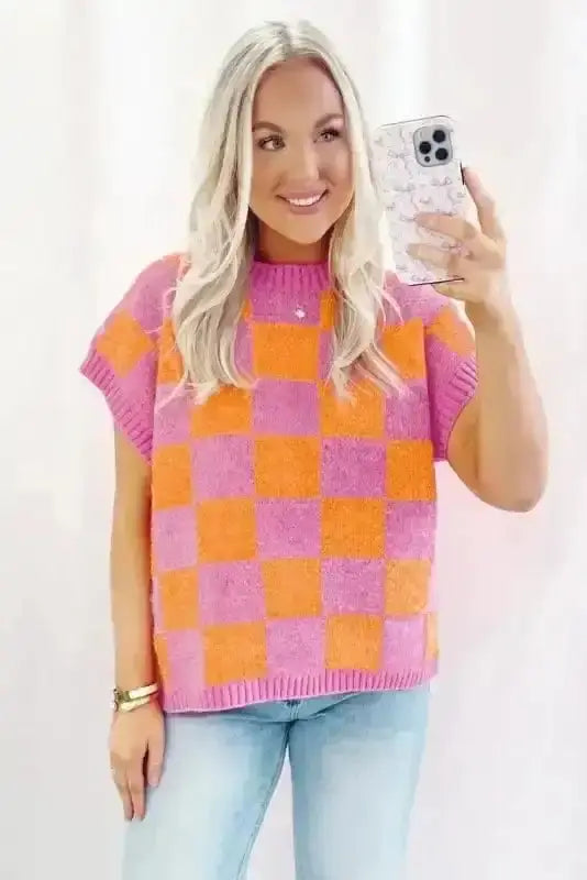 Sweater Vests Plaid Perfection Ribbed Tank Top