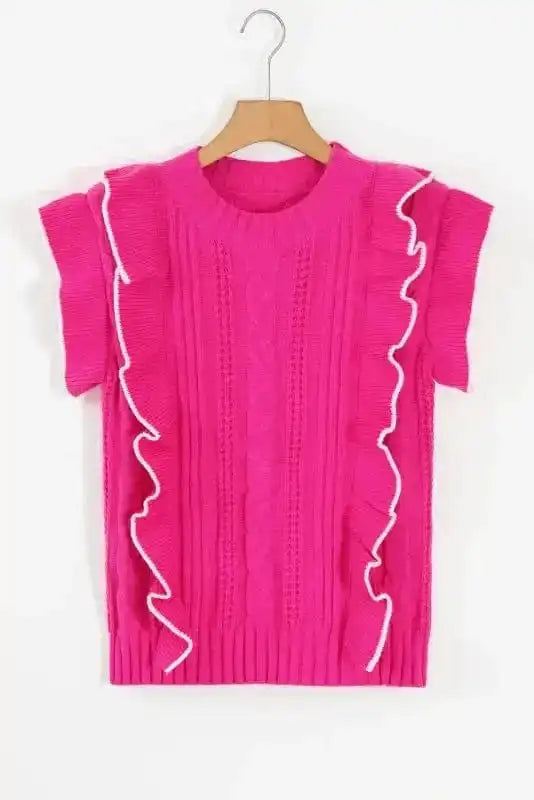 Sweater Vests Ruffled Rose Sweater Vest
