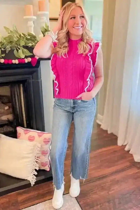 Sweater Vests Ruffled Rose Sweater Vest