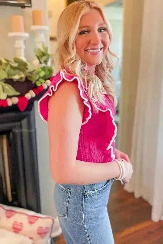 Sweater Vests Ruffled Rose Sweater Vest
