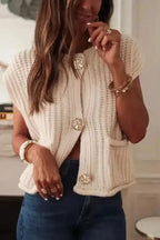 Sweater Vests White / S / 100%Acrylic Chunky Knit Vest - Side Pockets Buttoned