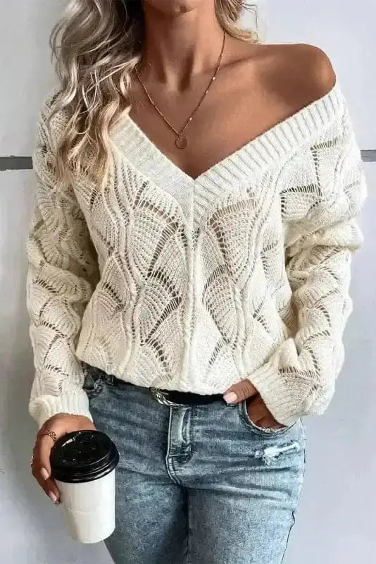 Beige willow airy knit sweater front view — Fashionfitz UK