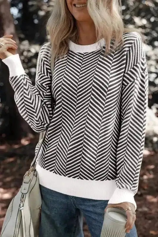 Sweaters Black / S / 50%Viscose+28%Polyester+22%Polyamide Chevron Crew Contrast Sweater