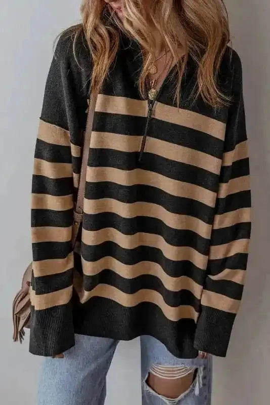 Sweaters Black Stripe / S / 44%Polyester+30%Acrylic+20%Polyamide+6%Wool CozyStripes Oversized Zip Sweater