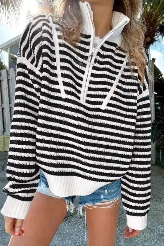 Sweaters Black Stripe / S / 60%Cotton+40%Acrylic Urban Noir Stripe Zip Sweater