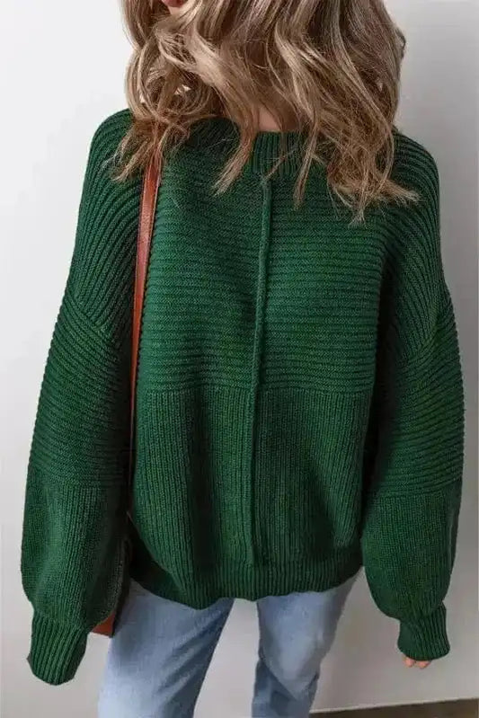 Sweaters Blackish Green / S / 60%Cotton+40%Acrylic Enchanted Forest Crewneck - Textured Knit Lantern Sleeve Sweater