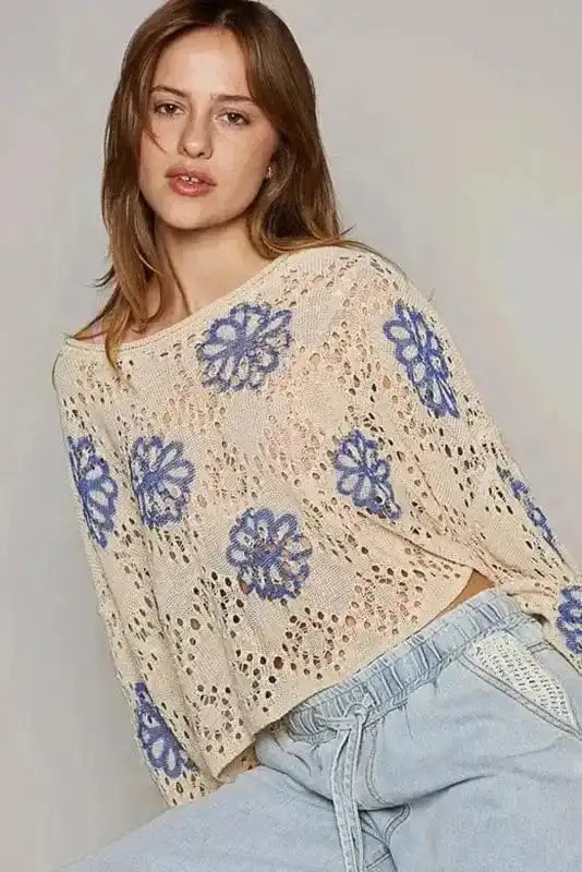 Sweaters Blossom Beige Eyelet Sweater
