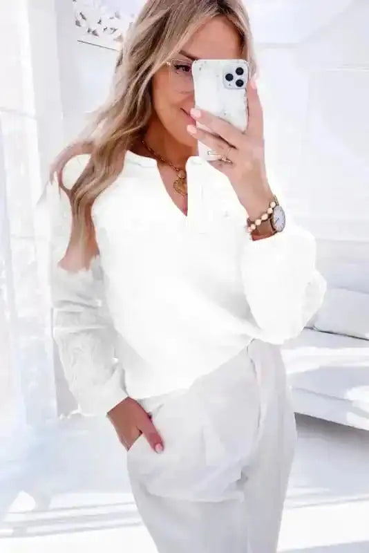 Sweaters Blossom Stitched Cozy Neck Sweater