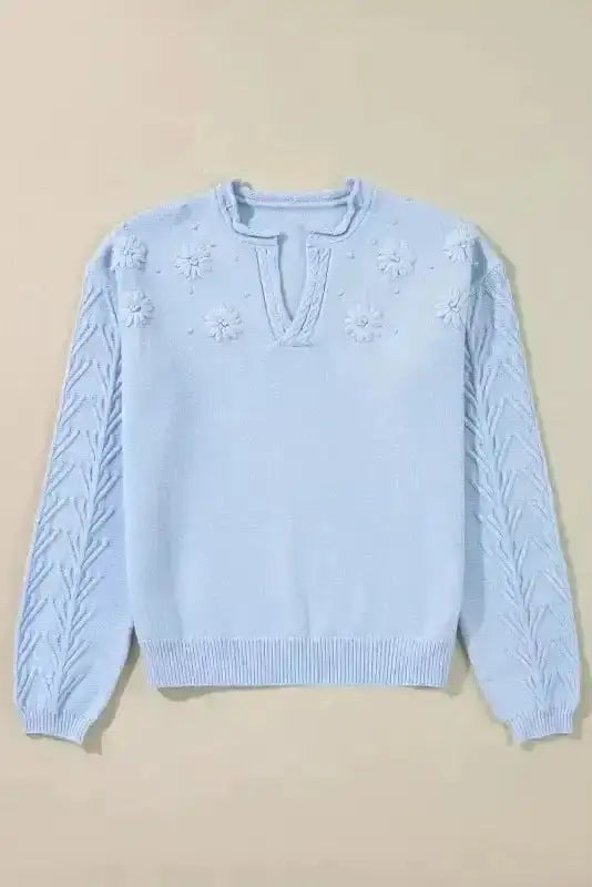 Sweaters Blossom Stitched Cozy Neck Sweater