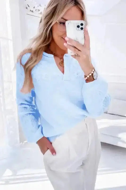 Sweaters Blossom Stitched Cozy Neck Sweater