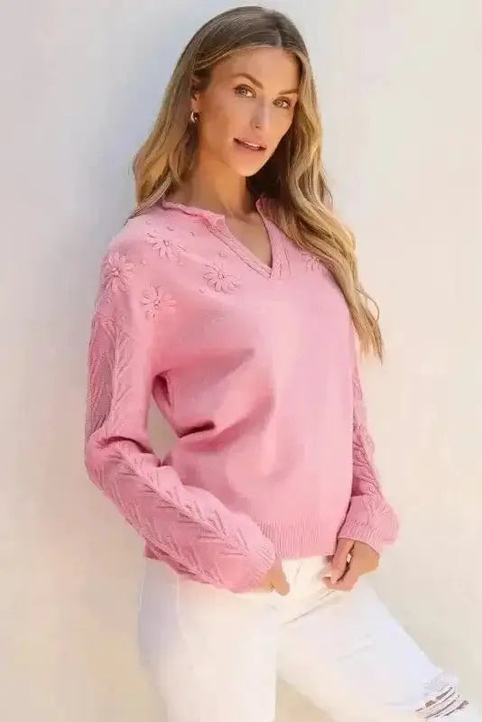 Sweaters Blossom Weave Notched Sweater