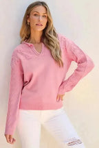 Sweaters Blossom Weave Notched Sweater