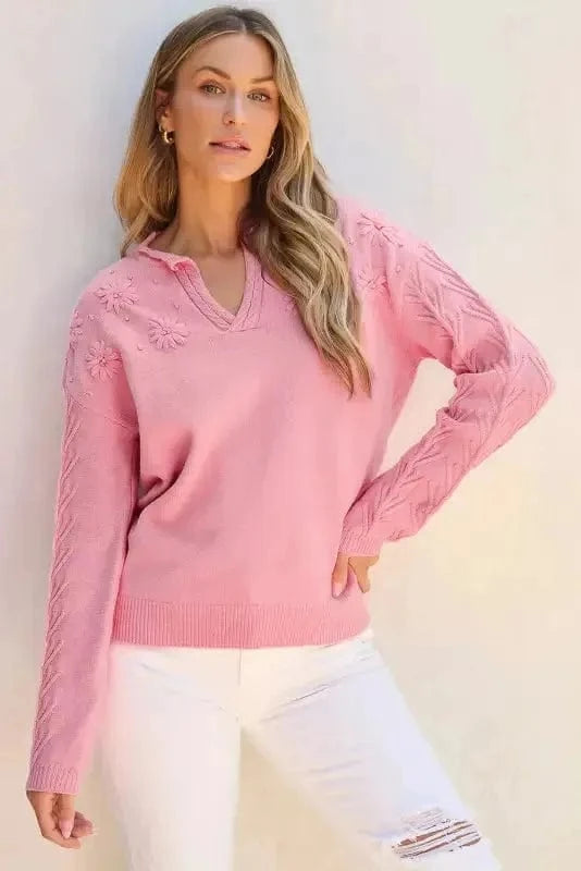Sweaters Blossom Weave Notched Sweater