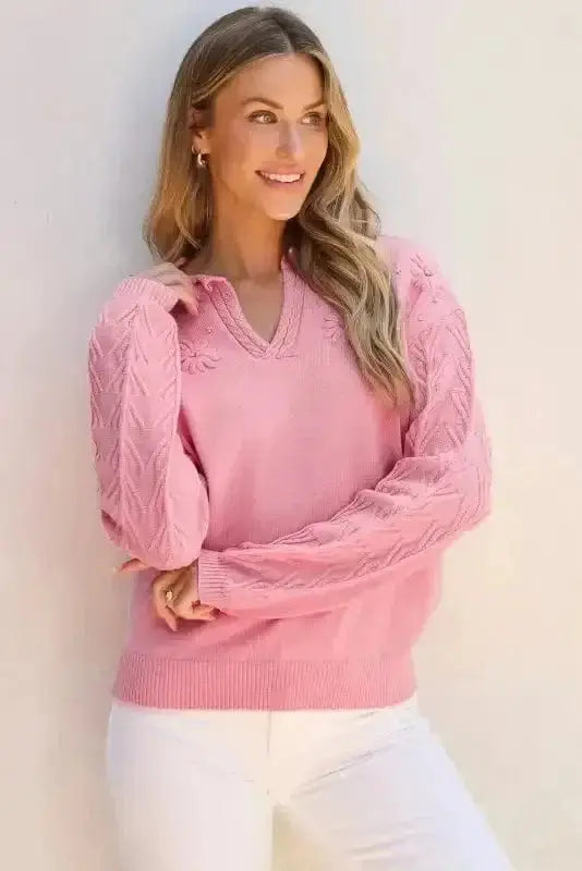 Sweaters Blossom Weave Notched Sweater